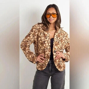 NWT new free people Cali blazer XL brown tan retro floral print jacket flowers